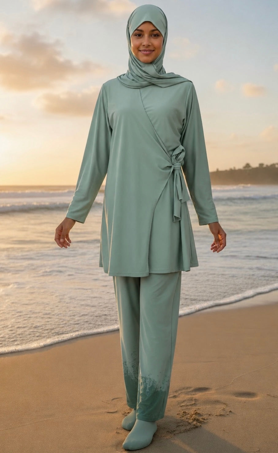 Burkini kimono 3 pièces à nouer Vert d'eau