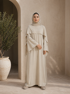 Abaya Robe Cape avec Foulard en Jazz beigelégère élégante et fluide