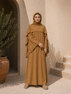Abaya Robe Cape avec Foulard en Jazz bronze légère élégante et fluide