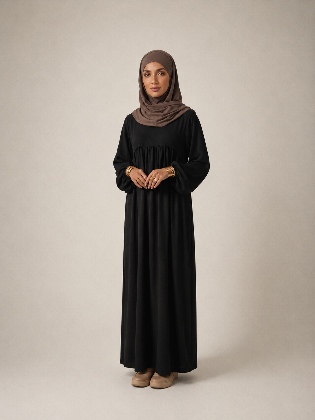 Abaya noire avec manches ballon taille unique en polyester zaydin Istres 