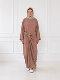 Abaya robe boucle ceinturée en Jazz rose poudré Légèreté et style