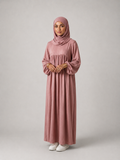 Abaya rose poudré avec manches ballon taille unique en polyester zaydin Istres 