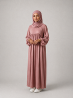 Abaya rose poudré avec manches ballon taille unique en polyester zaydin Istres 