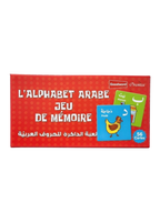 Couverture du jeu éducatif alphabet arabe avec arabe, français et phonétique pour enfants, cartes illustrées pour apprendre les lettres du Alif au Yâ’, édition Orientica