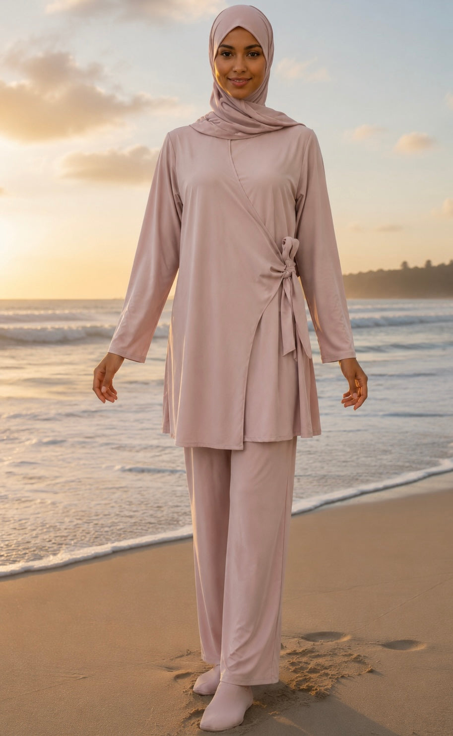Burkini kimono 3 pièces à nouer Rose Blush