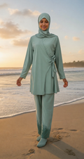 Burkini kimono 3 pièces à nouer Vert d'eau