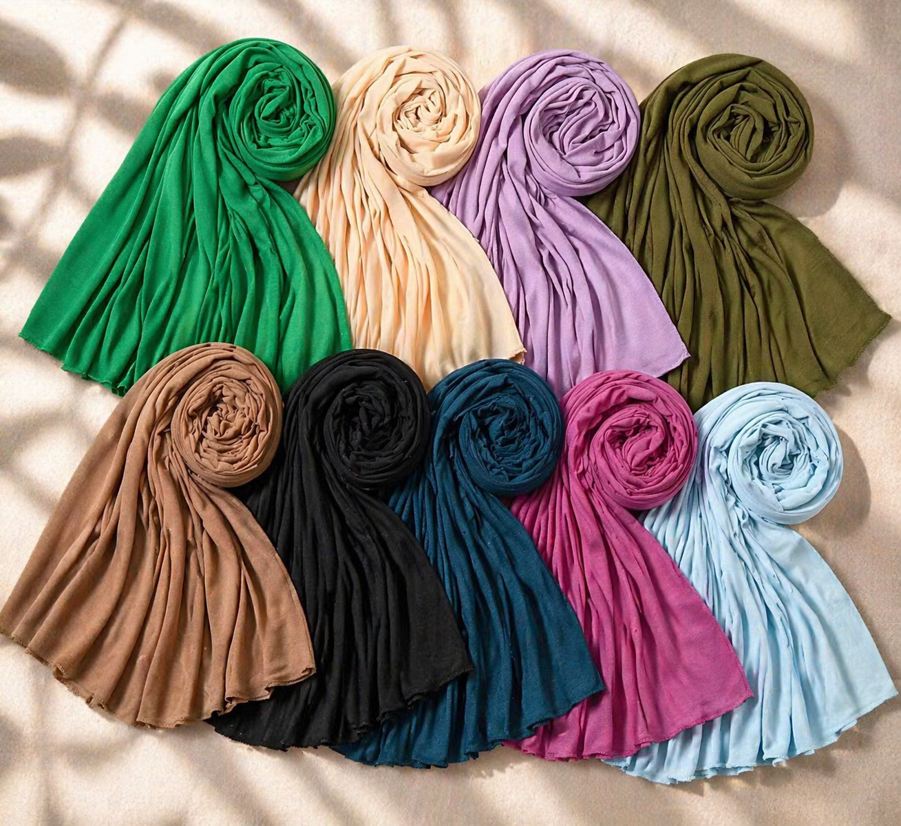 Collection de foulards hijabs en jersey 100% polyester léger et agréable à porter