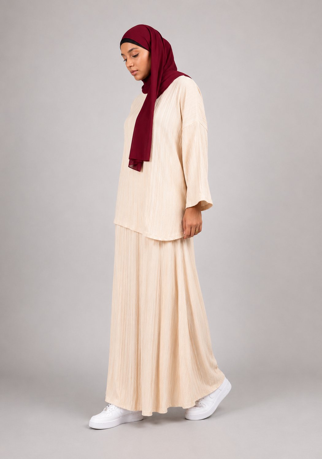 Ensemble haut et jupe femmes léger coloris beige