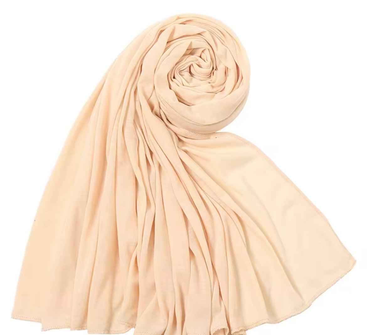 Foulard hijab beige en jersey 100% polyester léger et agréable à porter