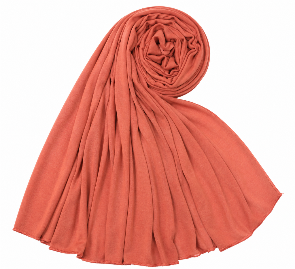 Foulard hijab corail en jersey 100% polyester léger et agréable à porter