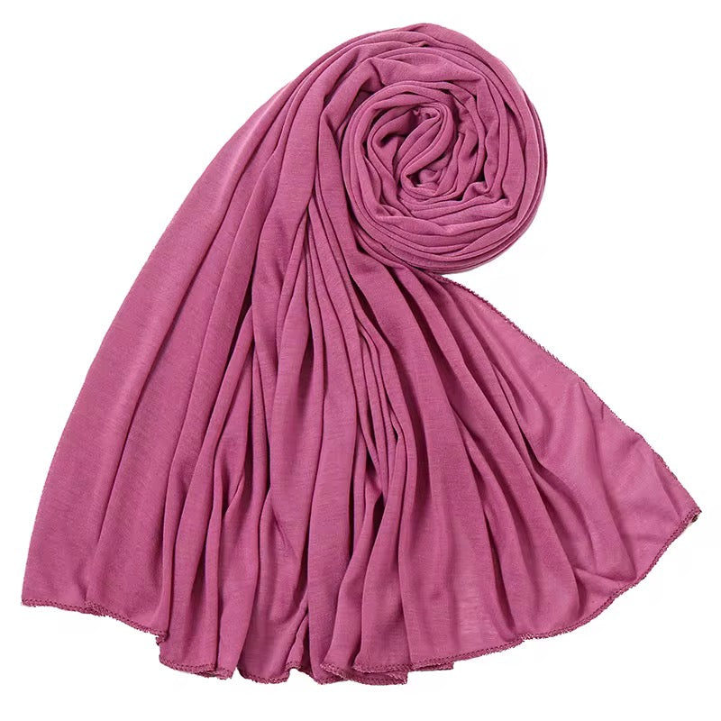 Foulard hijab rose en jersey 100% polyester léger et agréable à porter
