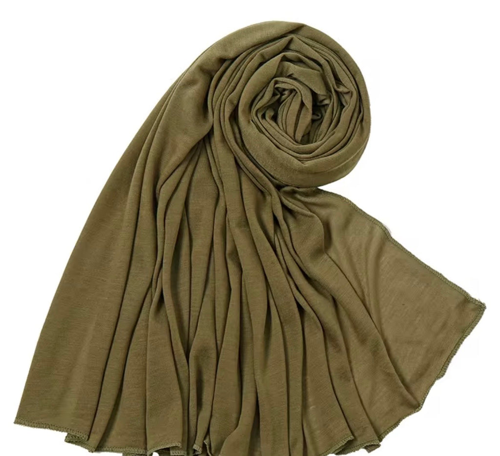 Foulard hijab vert kaki en jersey 100% polyester léger et agréable à porter