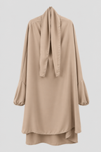 Haut Jilbab en soie de medine beige taille unique et 2 pieces jupe