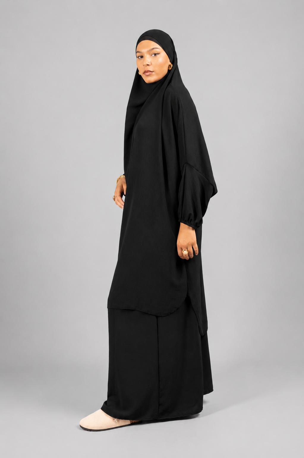 Jilbab noir en soie de medine 2 pieces haut + jupe