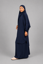 Jilbab soie de medine bleu marine taille unique 2 pieces
