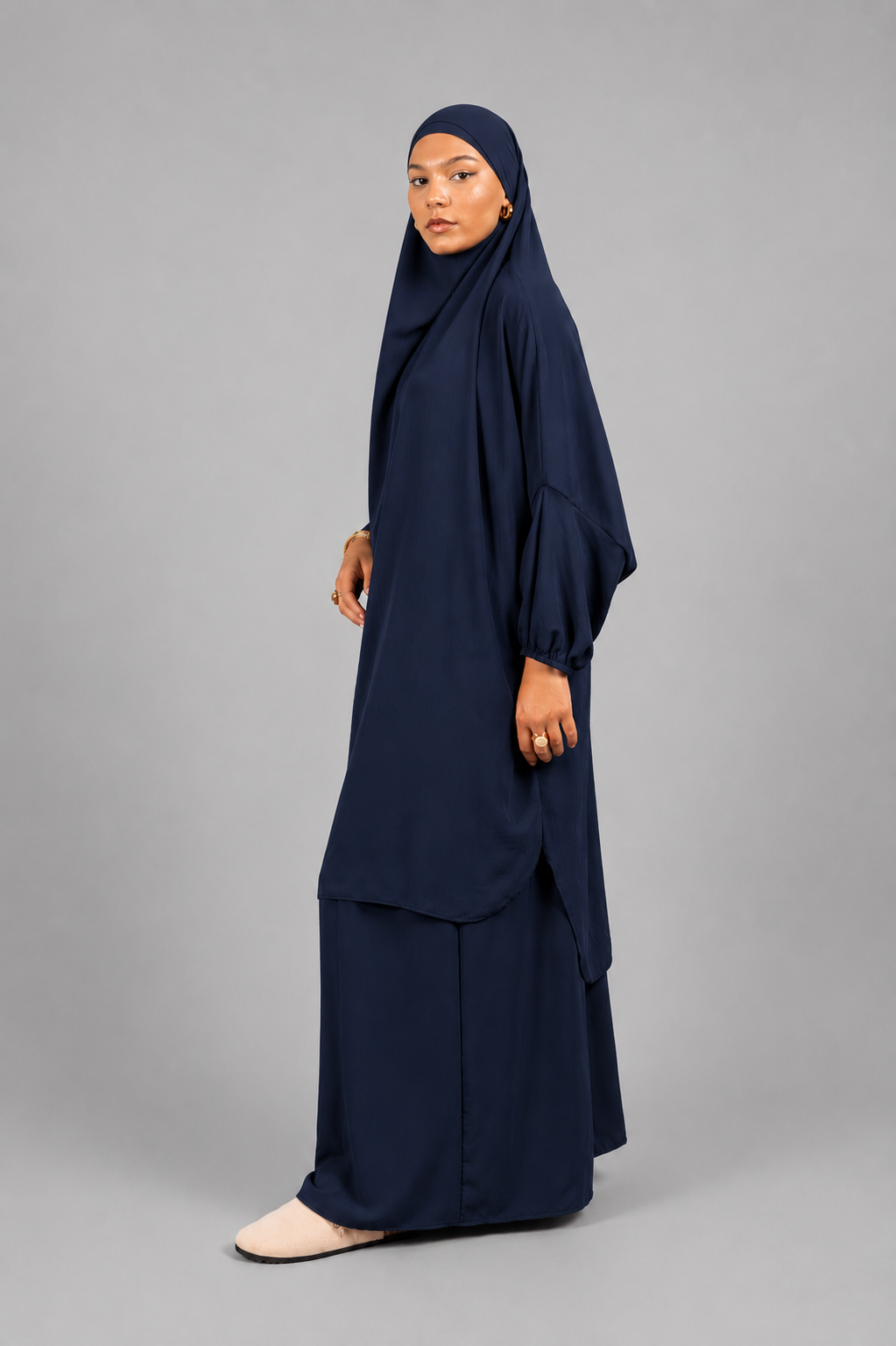 Jilbab soie de medine bleu marine taille unique 2 pieces