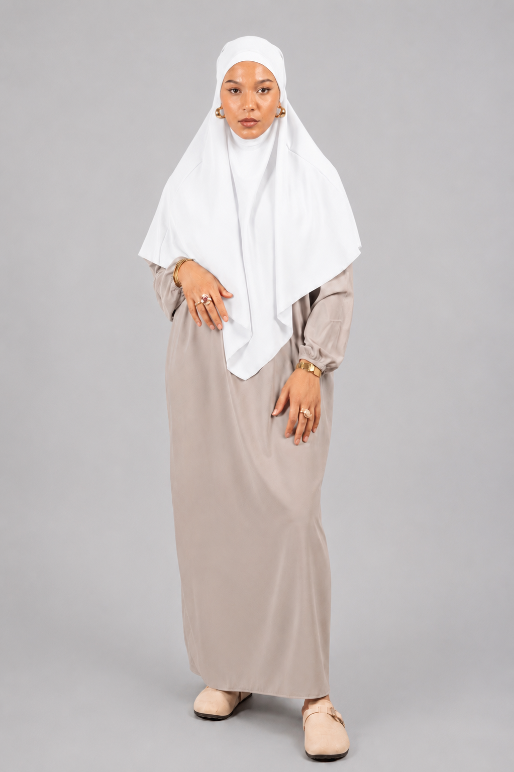 Khimar blanc 90cm en soie de medine de face