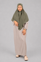 Khimar kaki en soie de medine 90cm de face