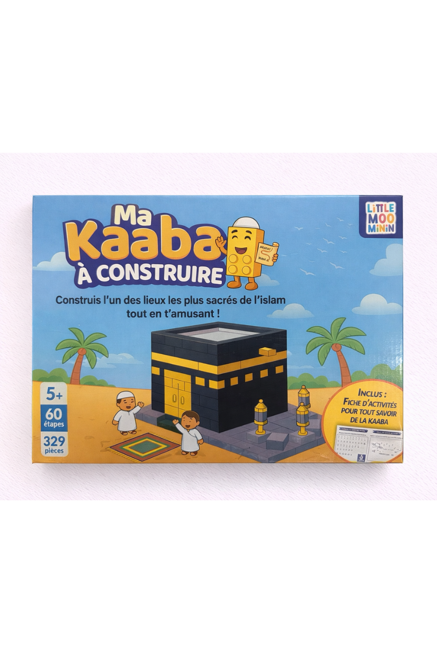 Photo de l'avant de la boîte du jeu éducatif Ma Kaaba à construire pour enfants de + de 5ans - construisez une reproduction de la Kaaba
