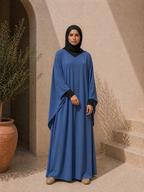 Photo d'une abaya bleue 1 pièce Col V bi-colore