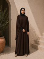 Photo d'une abaya marron foncé 1 pièce Col V bi-colore
