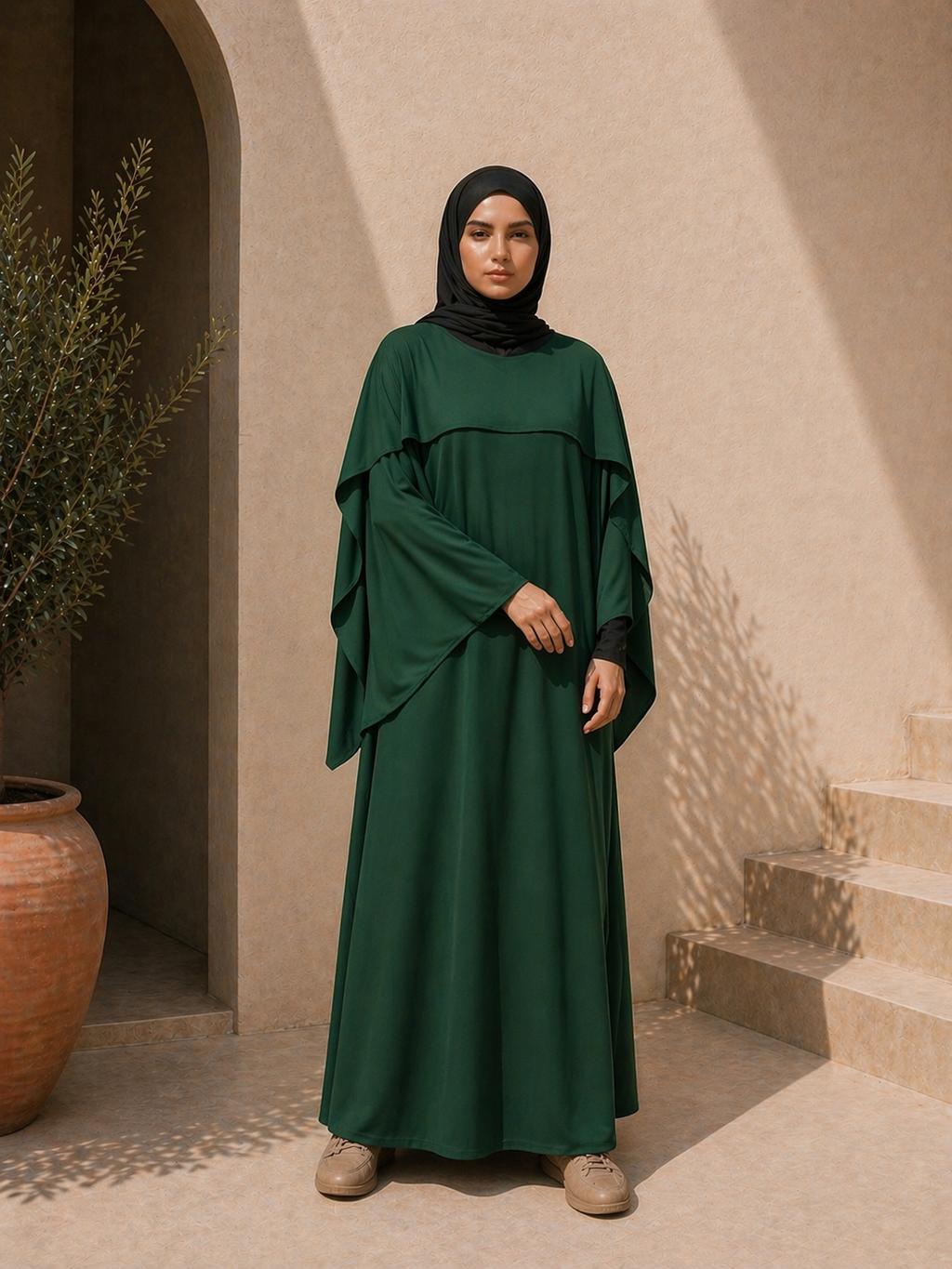 Photo d'une abaya verte 1 pièce Col V