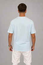 Photo de dos du t-shirt Original ZAYDÎN Skyline bleu ciel et blanc