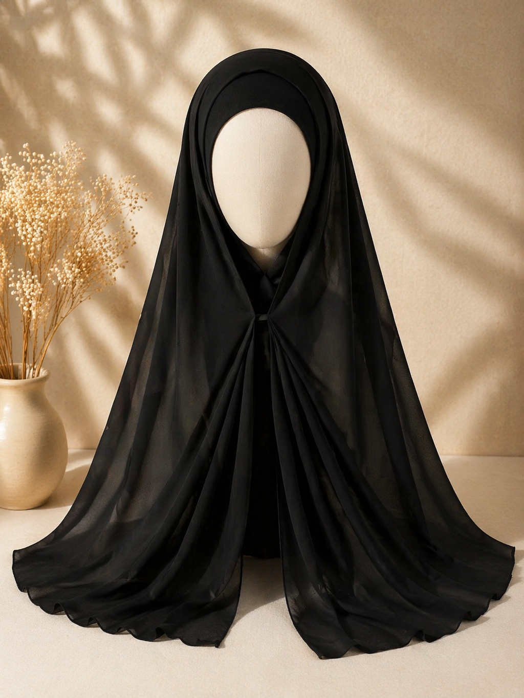 Photo foulard hijab aimanté noir léger et facile à mettre