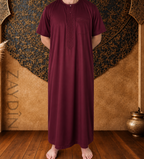 Qamis homme Bordeaux al atlas manches courtes mains derrière