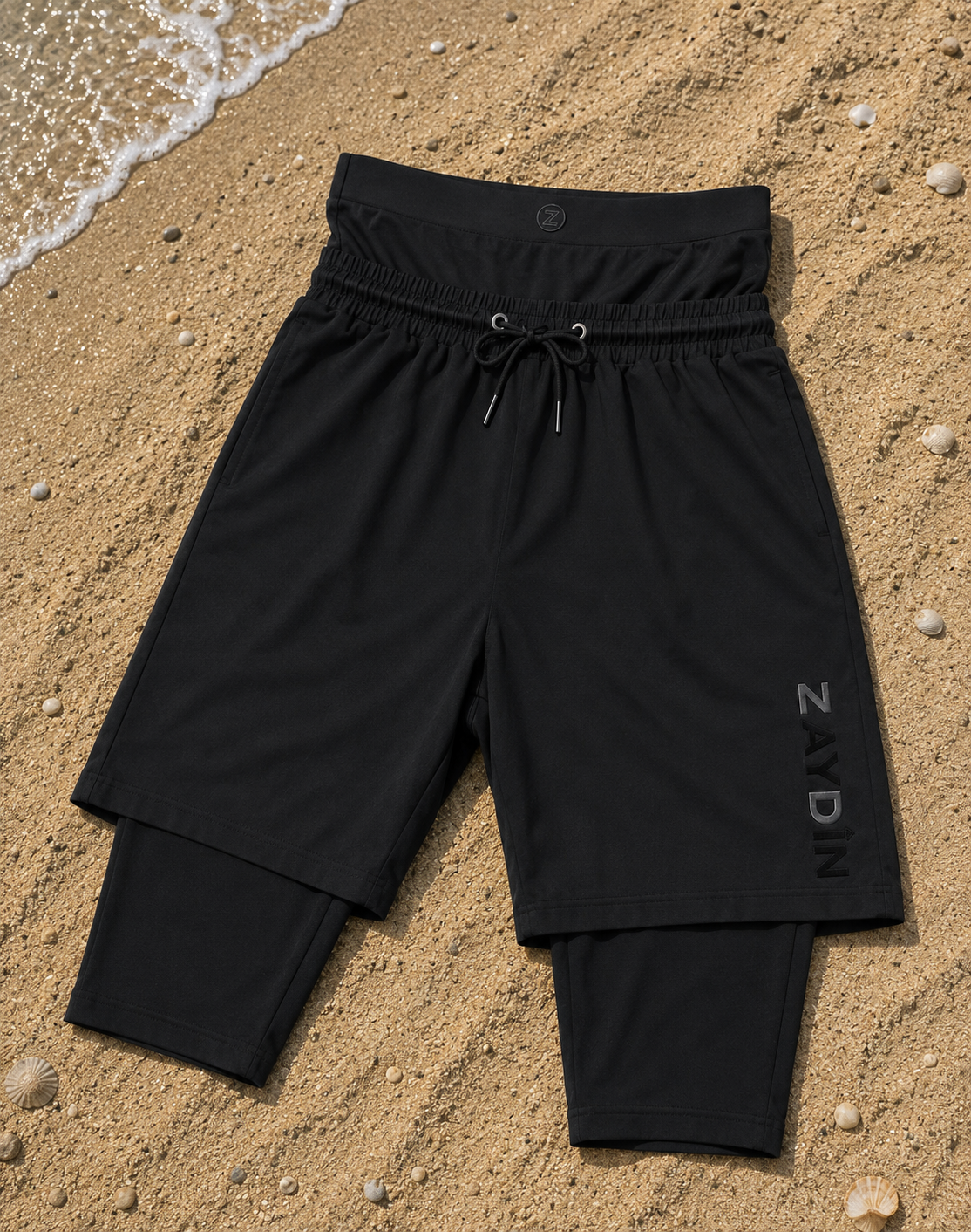Sarouel de bain ZD noir de la marque ZAYDÎN photo de face