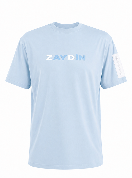 t-shirt bleu ciel et blanc original ZAYDÎN Skyline