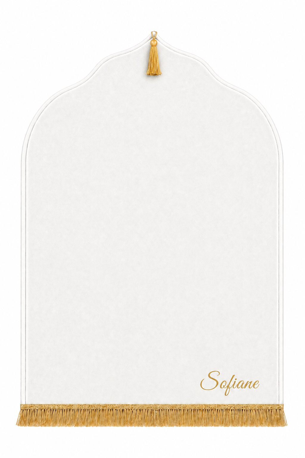 Tapis de prière blanc Dini ultra confortable personnalisé en doré
