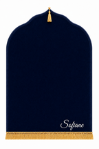 Tapis de prière bleu marine Dini ultra confortable personnalisé en blanc
