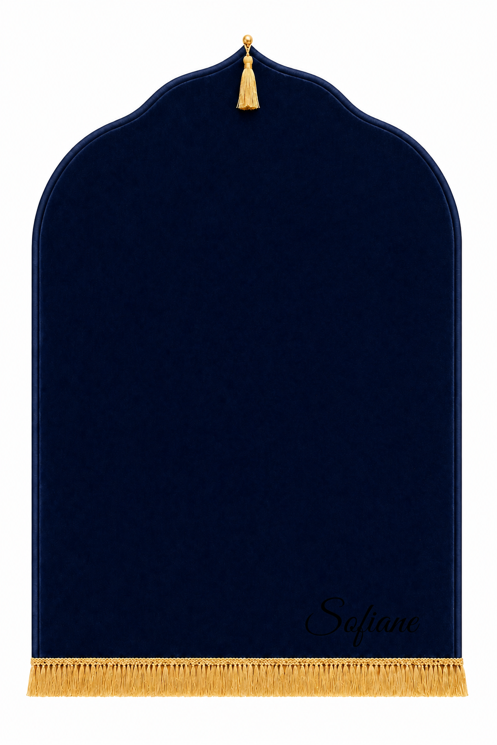 Tapis de prière bleu marine Dini ultra confortable personnalisé en noir
