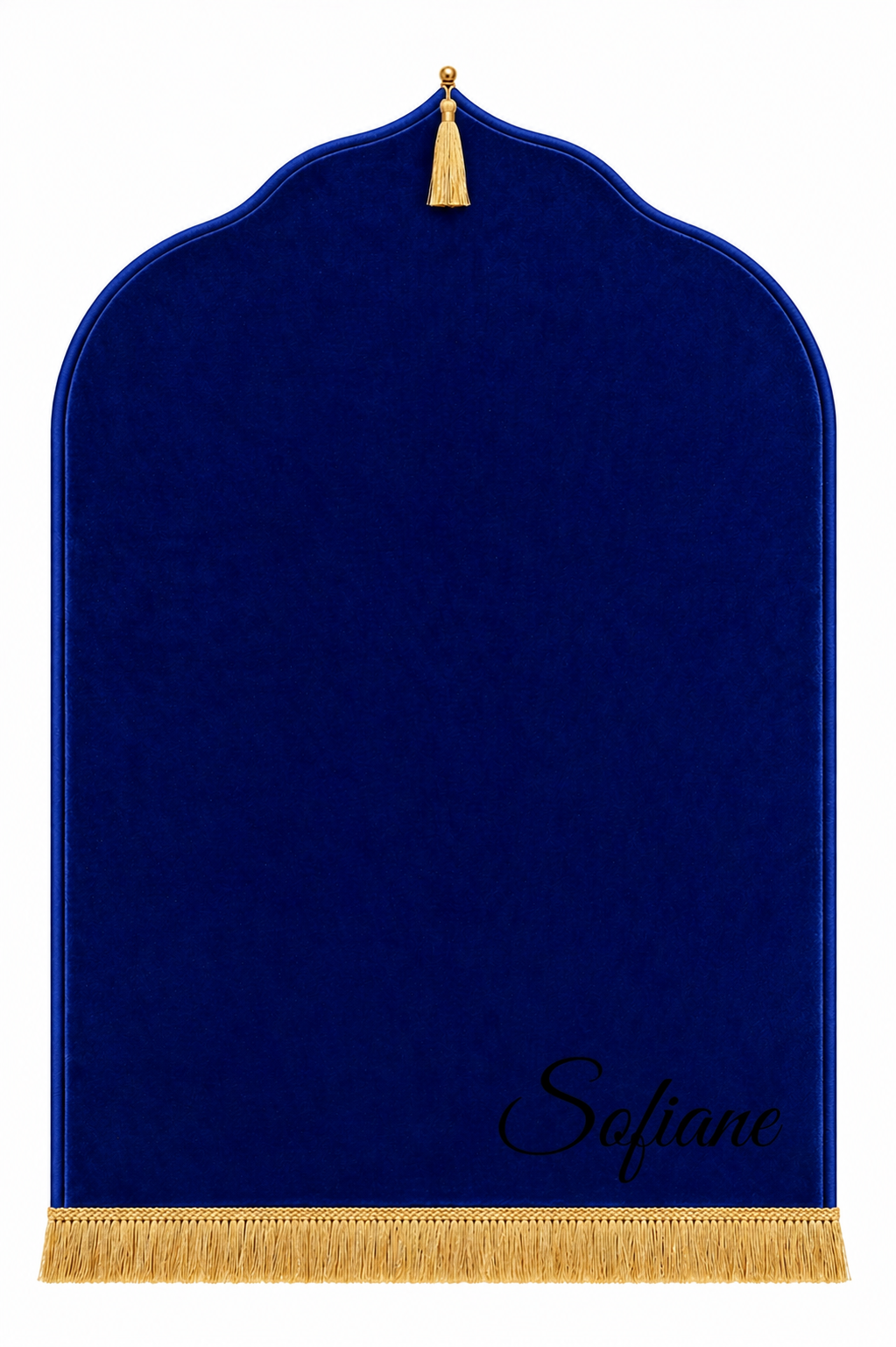 Tapis de prière bleu roi Dini ultra confortable personnalisé en noir