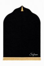Tapis de prière noir Dini ultra confortable personnalisé en blanc