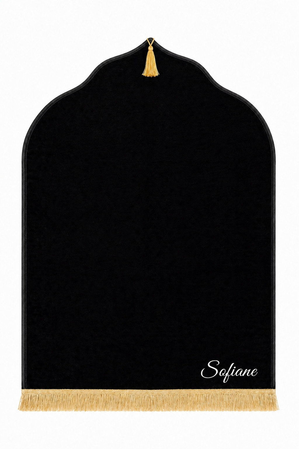 Tapis de prière noir Dini ultra confortable personnalisé en blanc