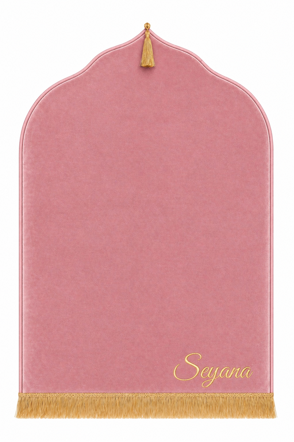 Tapis de prière rose Dini ultra confortable personnalisé en doré