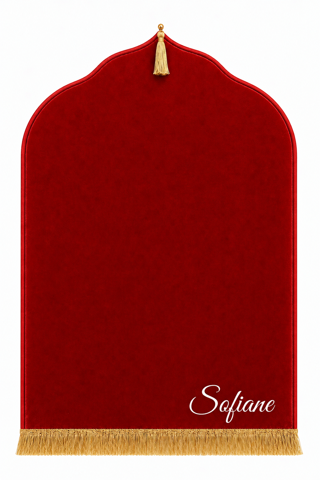 Tapis de prière rouge Dini ultra confortable personnalisé en blanc