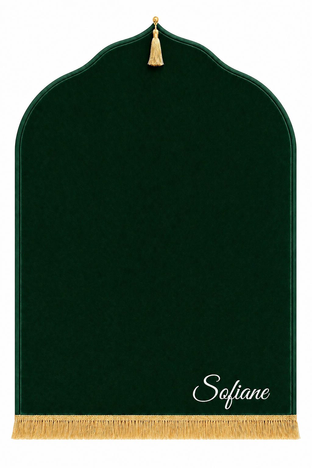 Tapis de prière vert Dini ultra confortable personnalisé en blanc
