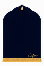 Tapis de prière bleu marine Dini ultra confortable personnalisé en doré