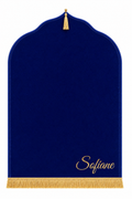 Tapis de prière bleu roi Dini ultra confortable personnalisé en doré