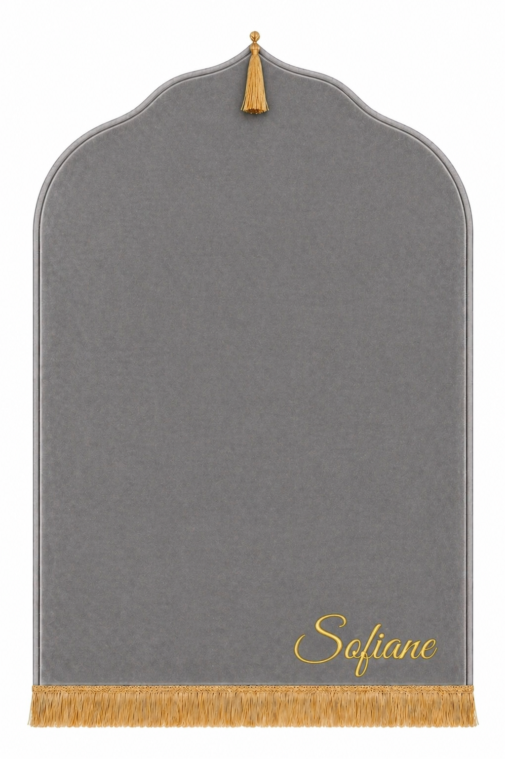 Tapis de prière gris Dini ultra confortable personnalisé en doré