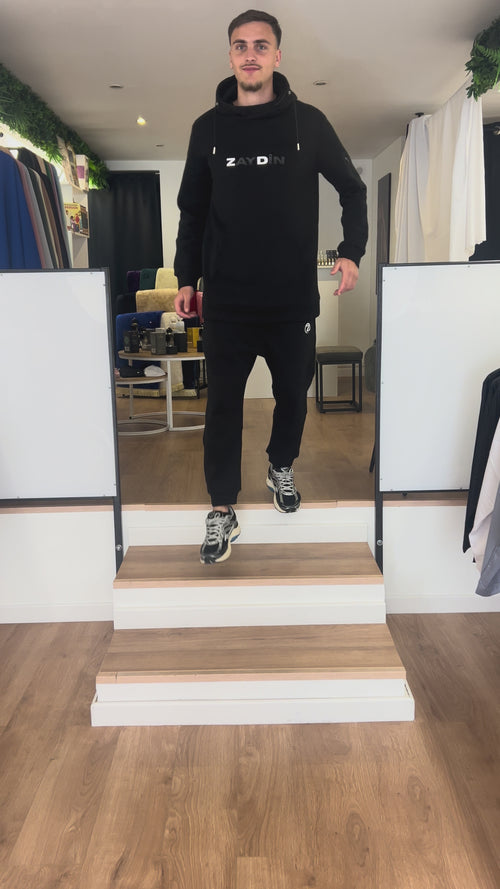 Video de l'ensemble jogging Original ZAYDÎN noir 100% Coton ultra confortable 