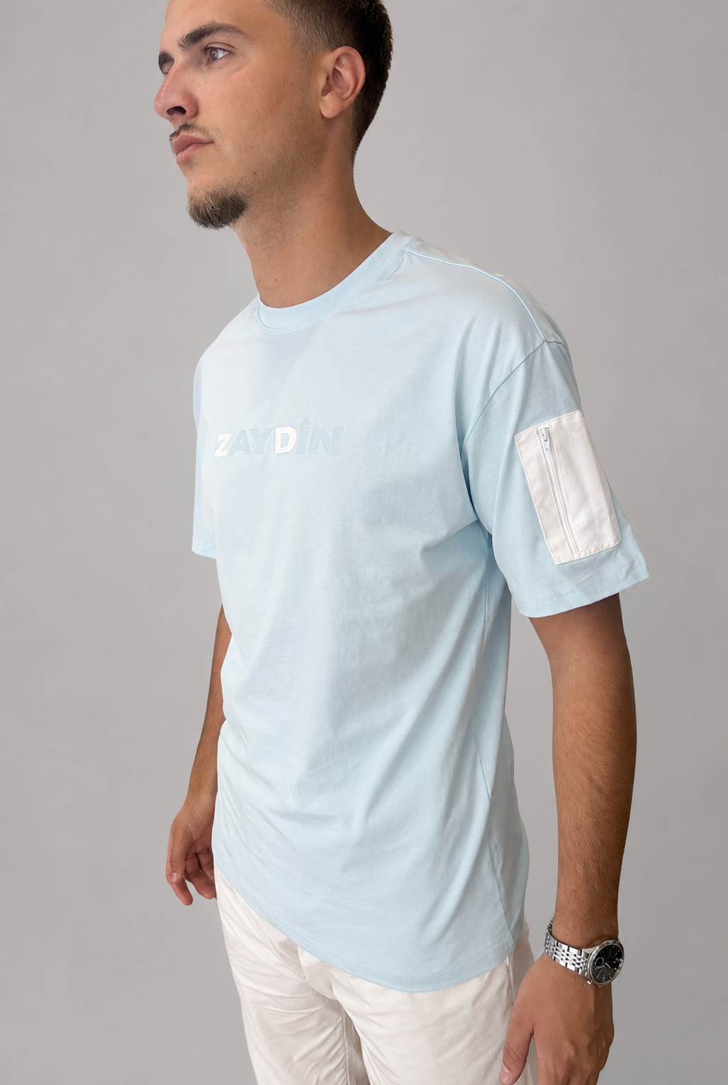 t-shirt bleu ciel et blanc original ZAYDÎN Skyline